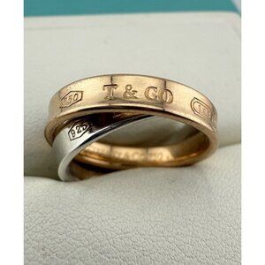 Tiffany & Co. 18k Rose Gold & Sterling Silver Interlocking 1837 Ring Band Size 5